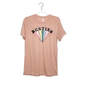 BELLA CANVAS Women's Besties Graphic T-Shirt Crewneck Pullover Light Pink Size M